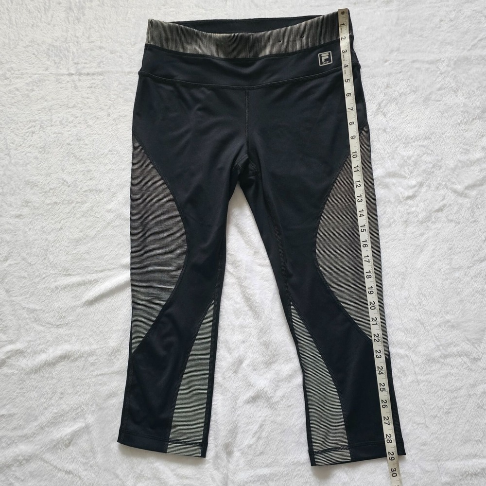 FILA Sport Women's Gray Striped Trim Wide Waistband Capri Crop Leggings Medium - Picture 10 of 10